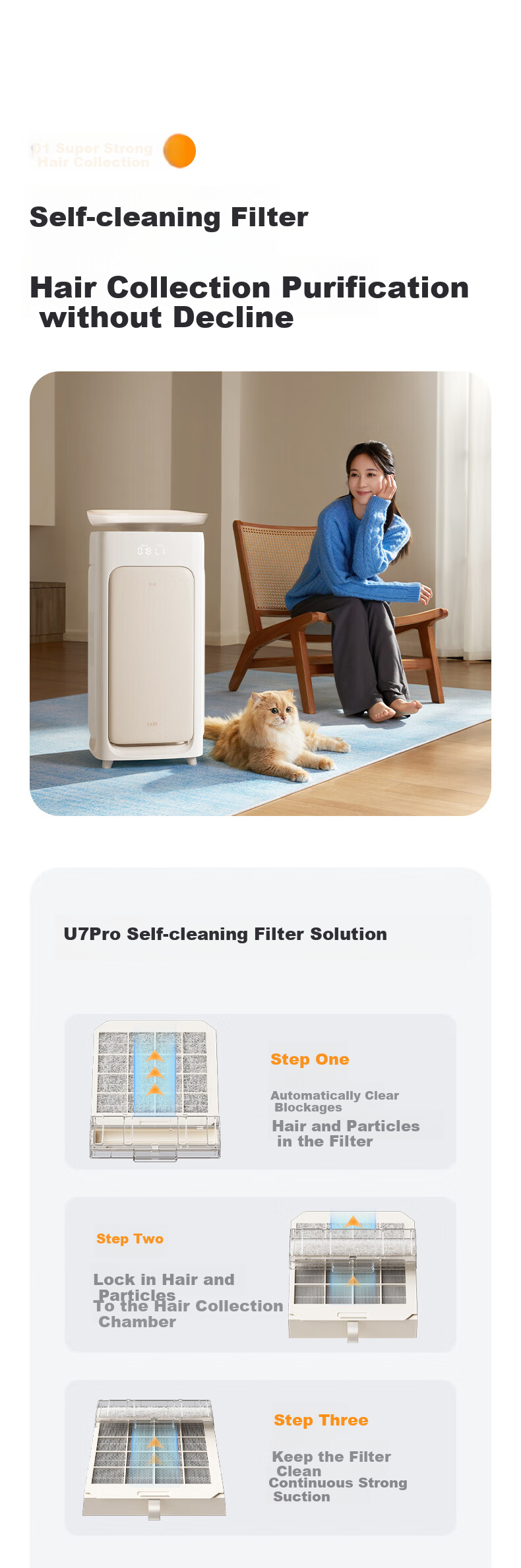 IAM HarmonyOS Smart Pet Air Purifier for Cat Hair Removal, Allergen Elimination, Lint Collection, Cat Companion, Cat Hair Purifier, Sterilization, Deodorizing U7 Pro Gift 2