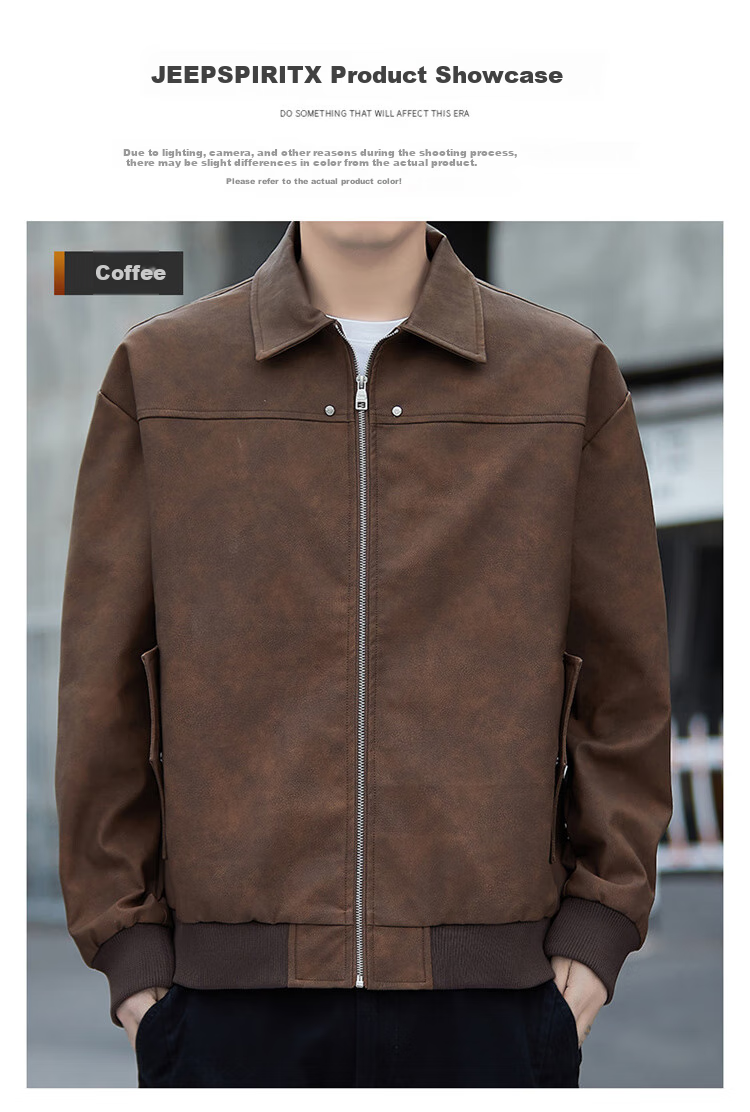 JEEP SPIRIT Men's Leather Jacket, Casual High-End Style, Trendy Suede Coat for Autumn And Winter 10