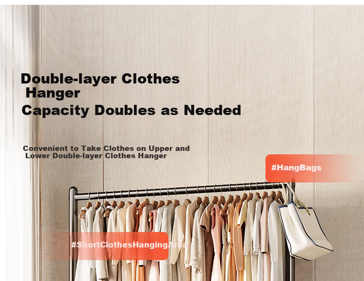 Yicainianhua Clothes Drying Rack, Floor-Standing Simple Coat And Hat Stand, Bedroom Hanger, Multifunctional Double-Layer Garment Hanger, Mobile Drying Rack, 2525 12