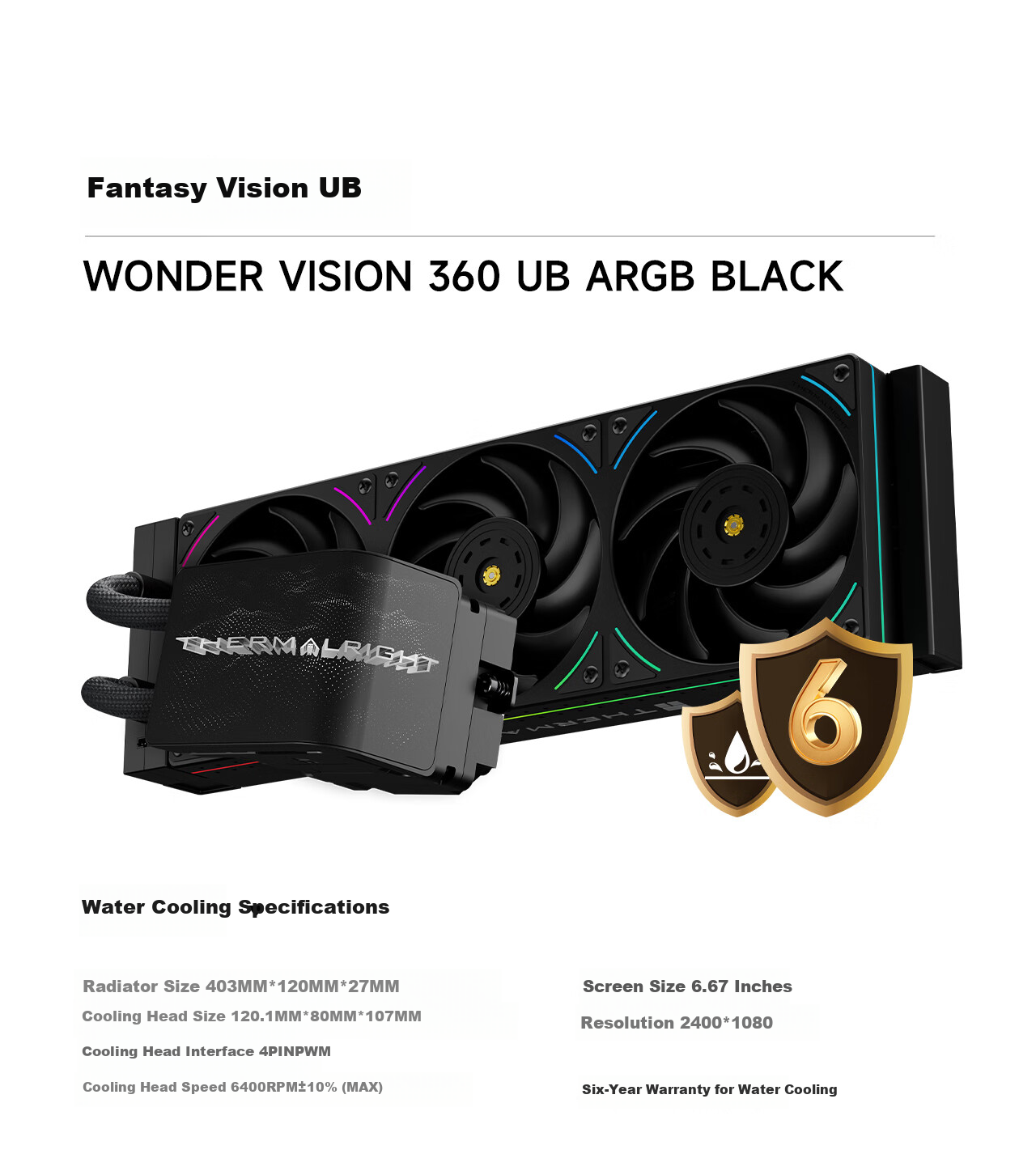 Thermalright Wonder Vision 360 UB ARGB BLACK, 3D Curved Screen Water Cooling Radiator, WV360 UB ARGB BLACK 16