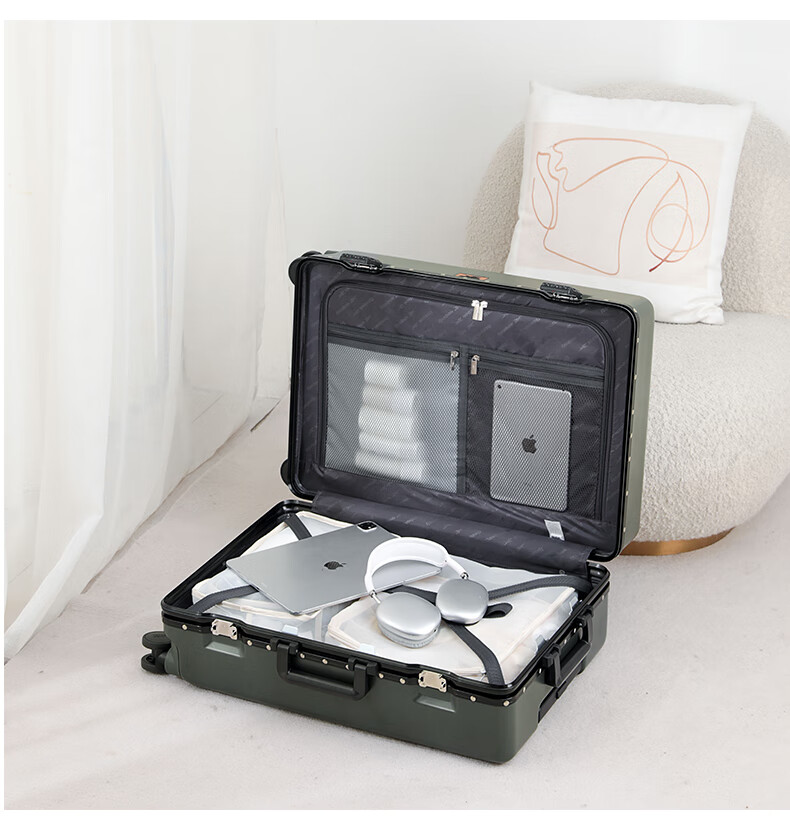 Reebok Aluminum Frame PC Luggage Suitcase, Multi-Functional Carry-On Travel Case, Password Lock Suitcase, English Gray-Brown, 20 Inches 11