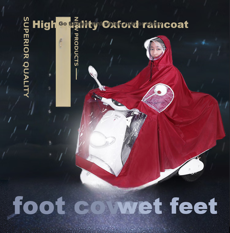 Adandyish Electric Scooter Single-Person Raincoat, Thickened And Enlarged, for Men And Women, with Double Brim And Reflective Strips, Electric Motorcycle Rain Gear, Jujube Red 1
