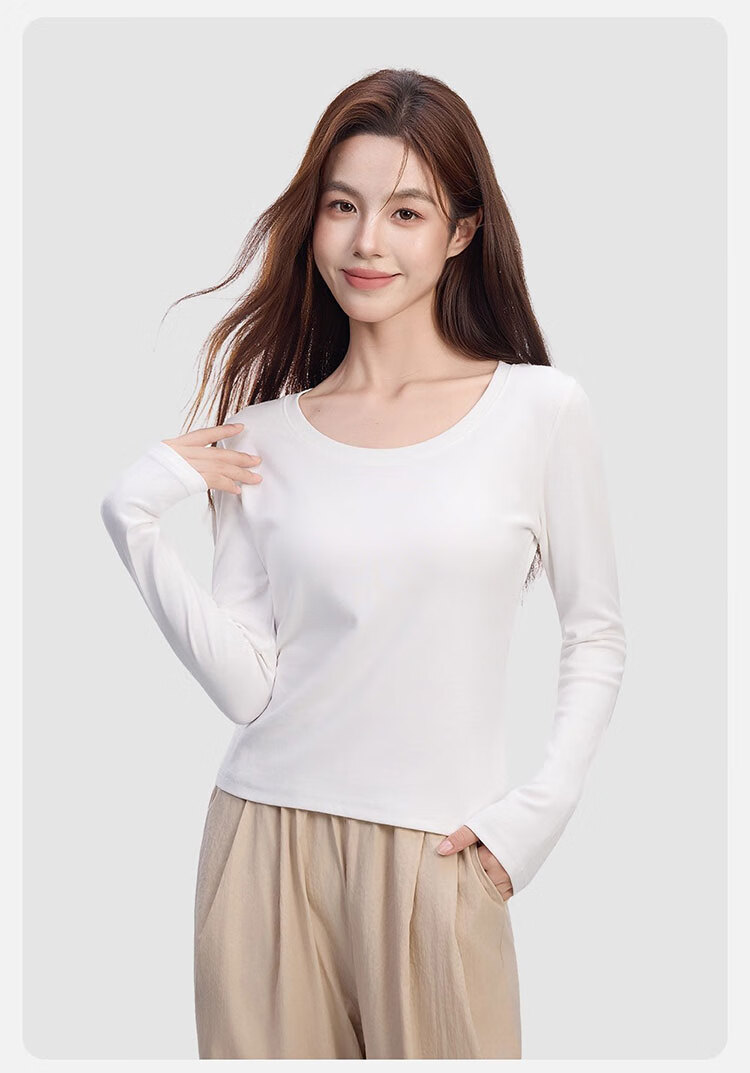 Woodpecker Women's Regular Shoulder Long Sleeve T-Shirt Round Neck Autumn 2025 New Slim Fit Black M 6