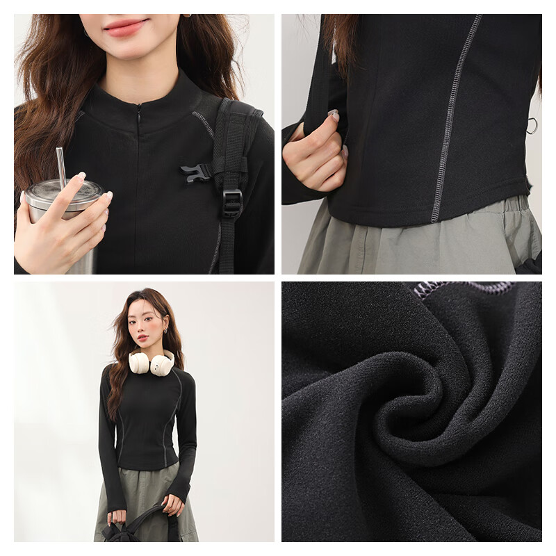 MJ STYLE Colorblock Half Turtleneck Thin Fleece Base Shirt Women 2026 Autumn Winter New Half-Zip Stand Collar Waist Slimming Long Sleeve Top