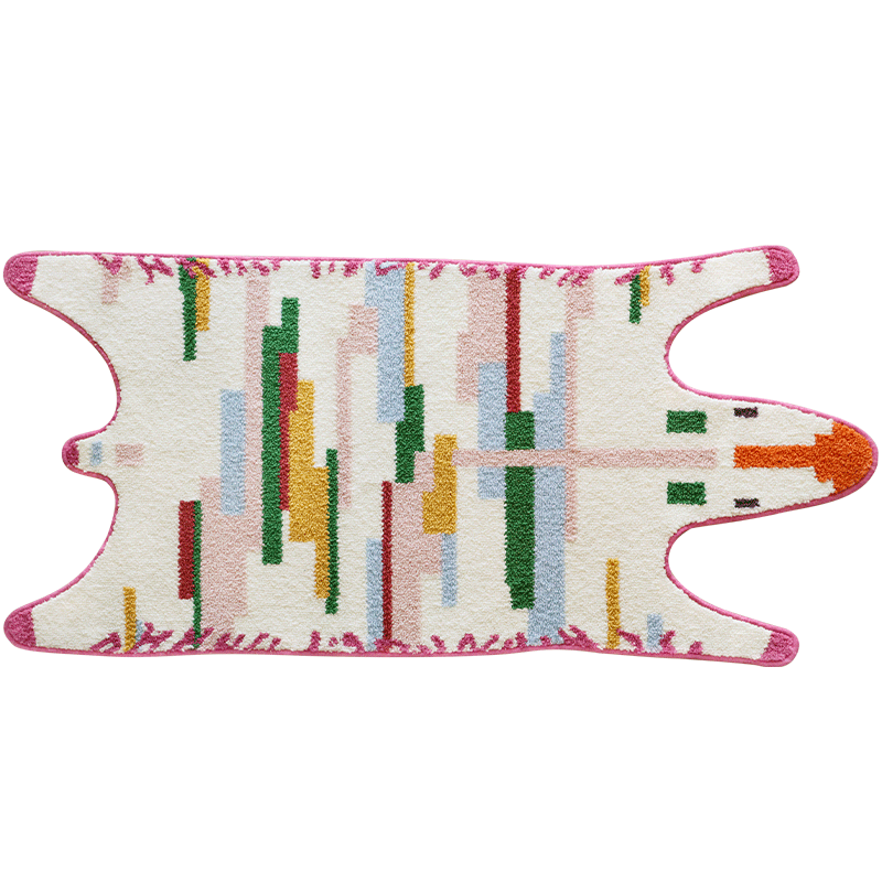 Saibosi Art-Grade Memphis Rainbow Zebra Children's Carpet for Girls' Bedroom Bedside Rug, 80x155cm