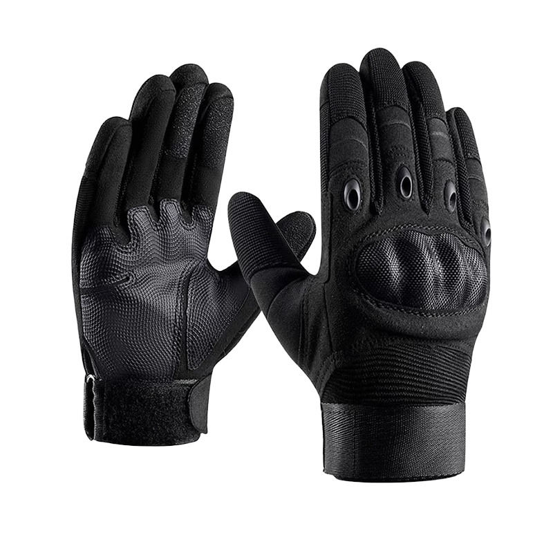 SHENGLI Fiber Shell Full Finger Tactical Gloves Shock Absorption Non-slip Breathable Sweat-resistant Black Size M NT531H