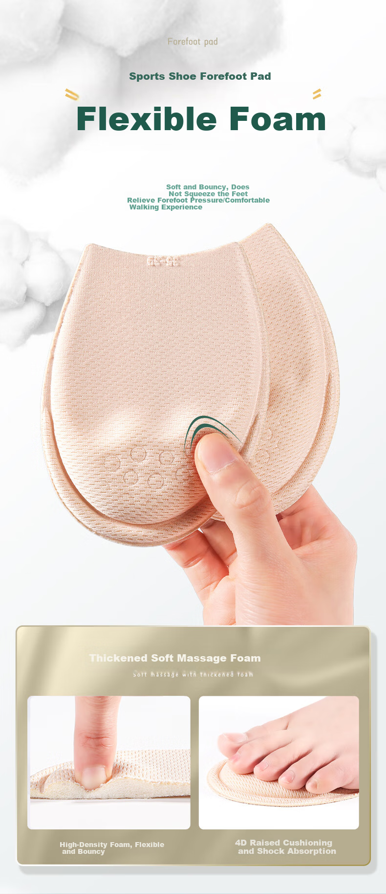 Maigaole 2 Pairs, Shoe Size Reducer, Half-Size Insoles for Women And Men, One-Size Sports Shoes, Forefoot Pads, Beige Round Toe, 29-34 4