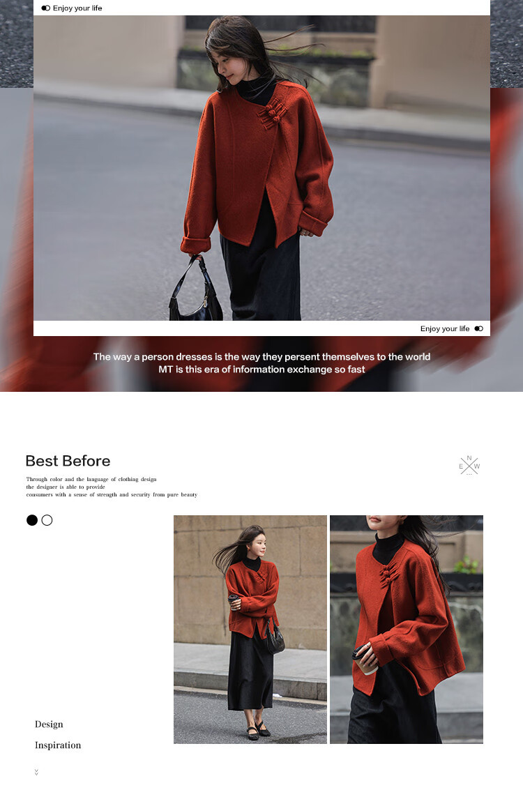 MT [Hong Zhaoyuan] Autumn Winter National Style New Chinese Wool Sheep Wool Frog Button Short Coat Petite Women's Woolen Overcoat 1