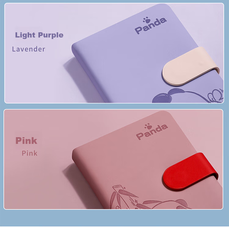Ujia Panda Mini Notebook A6 Portable Diary Creative Thickened Cute Cartoon Stationery Pocket Book Customizable for Businesses, Horizontal Lines Gray-Blue 4