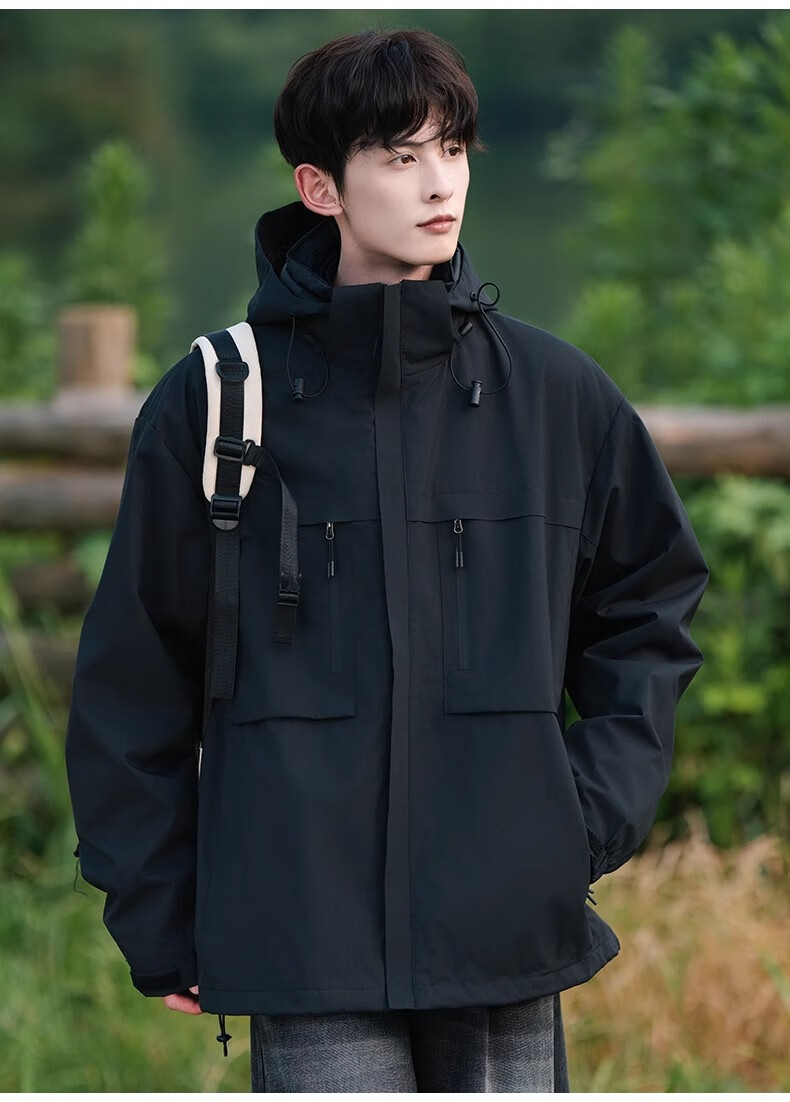 Wassup Sohot Men's Windproof And Waterproof Jacket for Spring And Autumn Outdoor Activities, Black [Single Layer] XS 6