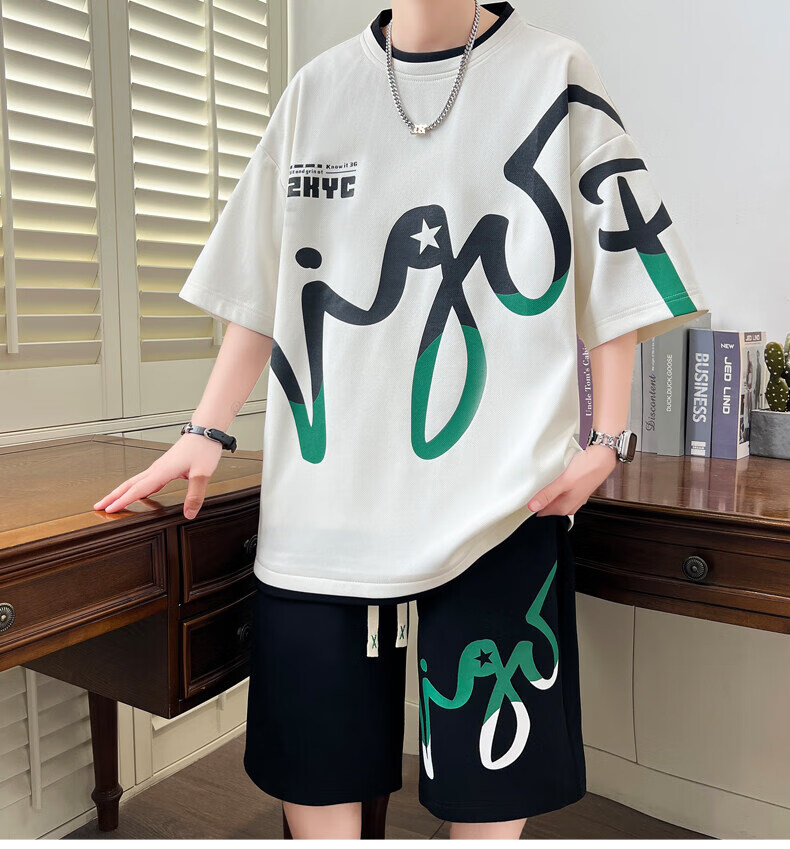 Zuofeili Men's Short-Sleeve Shorts Set, 2026 Summer Ice Silk Trendy T-Shirt, Casual Sports Outfit for Older Boys in Middle School 10
