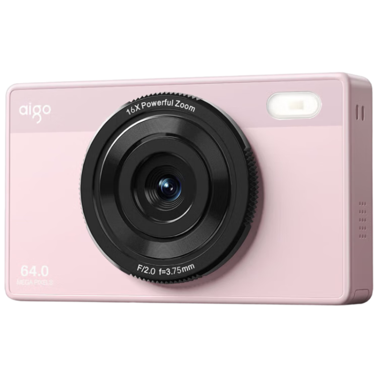 Aigo E6 Student Digital Camera for Women, Entry-Level High-Definition Retro Compact Point And Shoot Camera, HD Travel CCD Alternative, Front And Rear Dual Cameras with Selfie Function, 32GB Pink