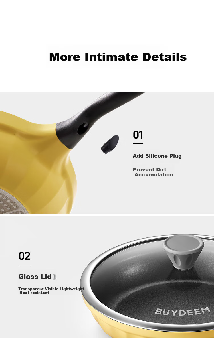 Buydeem 30cm Non-Stick Wok, Frying Pan, Flat Bottom Pan, Stir-Fry Pan, Light Smoke Oil-Gathering Small Yellow Pan, Compatible with Induction And Gas Stoves 13
