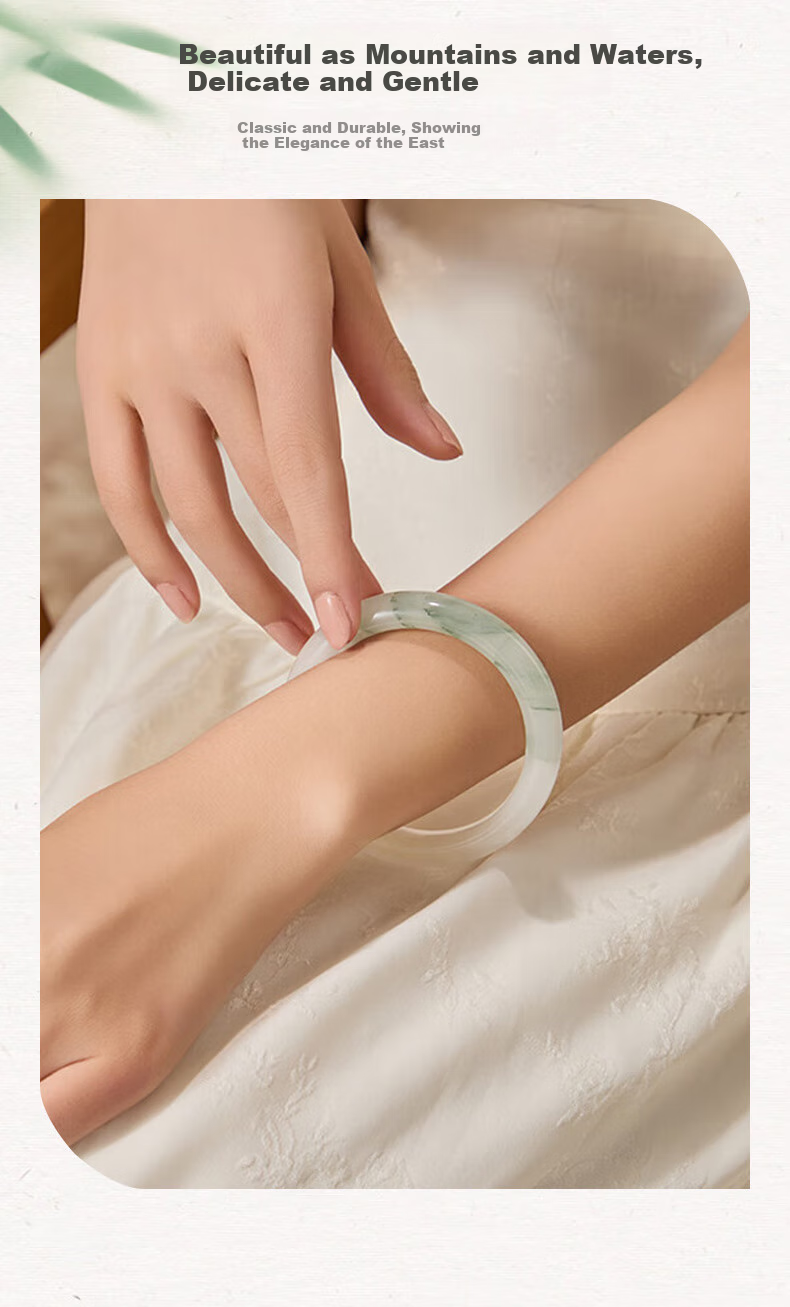 ALLOVE Tianshan Jade Bangle Women's Gold Silk Jade Bracelet Birthday Gift for Girlfriend Wife Wedding Anniversary 8