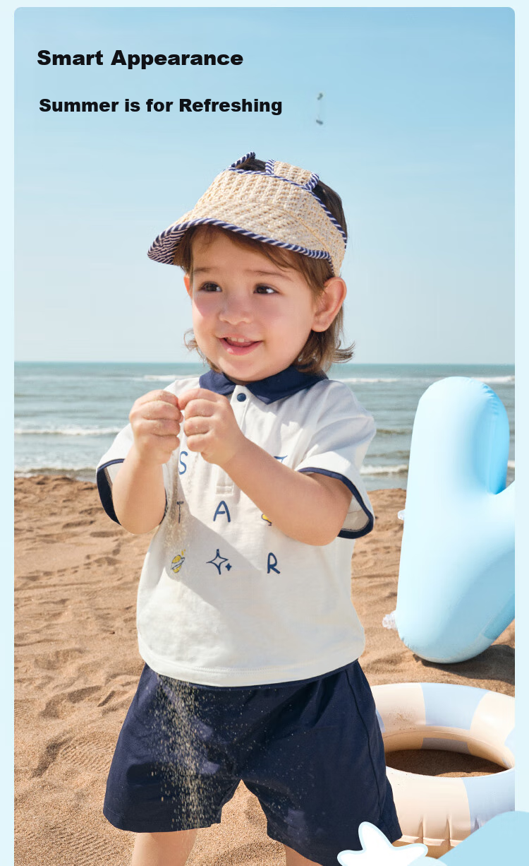 Balabala Kids Short Sleeve Set Baby Summer 2026 New Boys Polo Shirt Two-Piece T-Shirt and Pants 1