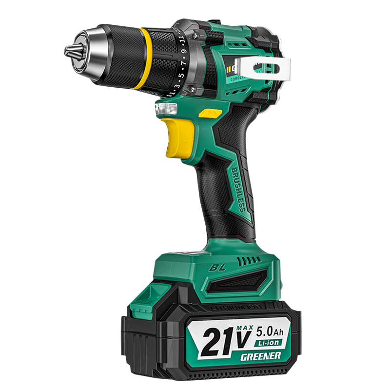 GREENER 21V Brushless Steel Cannon Lithium Drill, 55N.M Electric Drill, Rechargeable, Multi-Functional [Includes 27 Drill Bits]