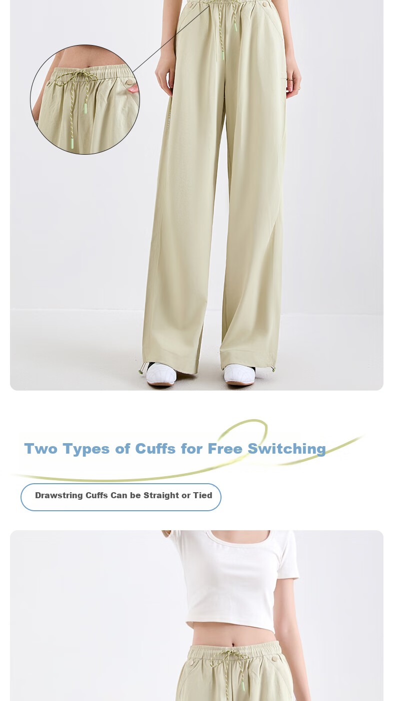 BOPRUIEY Women's Cargo Pants, Summer Style, Draping Quick-Dry, Elastic Ankle, Wide-Leg, Two-Way Wear, Casual Sports, Loose Straight-Leg Pants 6