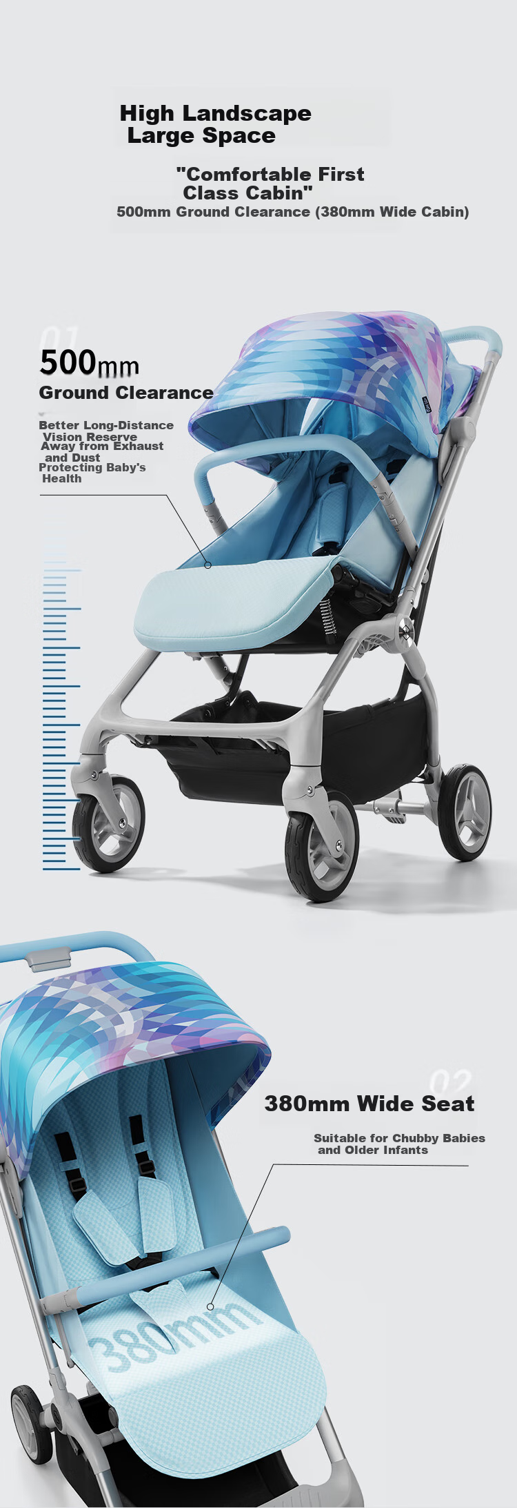 HBR Stroller, Lightweight High-View Children's Carriage, Can Sit Or Lie Down, Mpro Automatic Folding, Energetic Gree 8