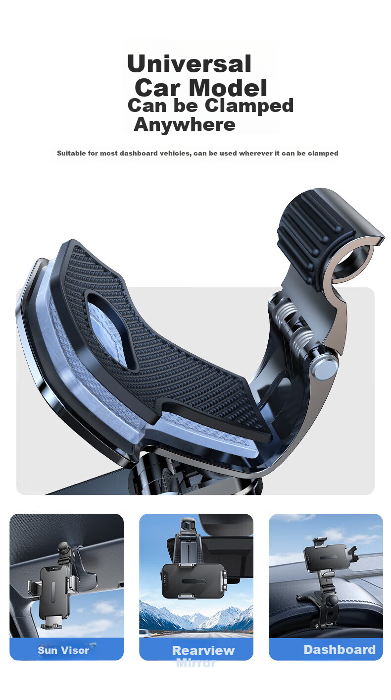 Lisen Car Phone Holder, Multifunctional Clip-On Car Phone Mount, Suitable for HUD, Center Console, And Dashboard 13