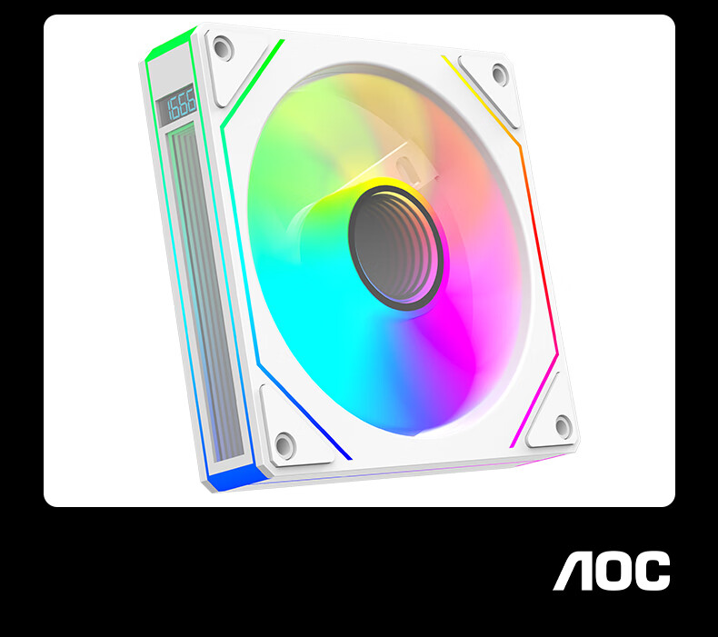 AOC T129RW/93 Anti-Leaf White 12CM Desktop Case Cooling Fan, Digital Speed Display/ARGB Light Synchronization/Chainable/PWM Temperature Control/layered Mirror/hydraulic Silent 3