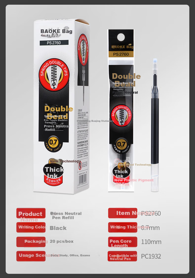 BAOKE PS2760 0.7mm Black Retractable Gel Pen Refills, Ink Pen Refill for Signature Pens, 20 Pieces/box 6