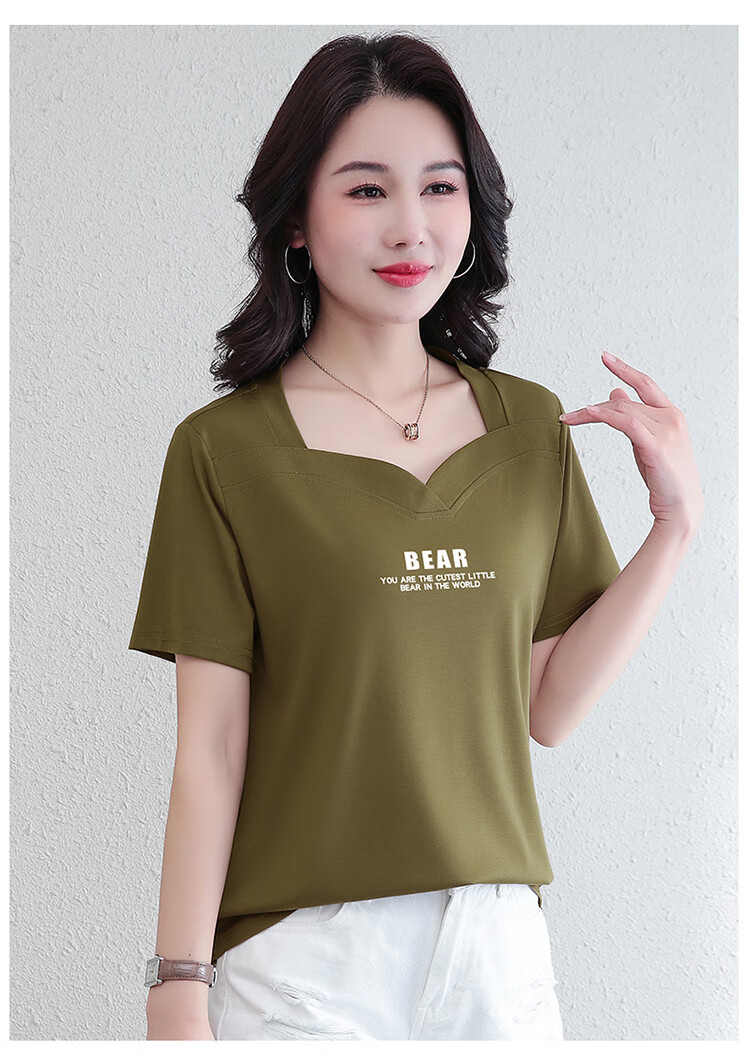 Woodpecker Ice Silk Short Sleeve T-Shirt Women Summer New Middle-Aged Thin Slim Casual Half Sleeve Top Royal Blue 3XL 12