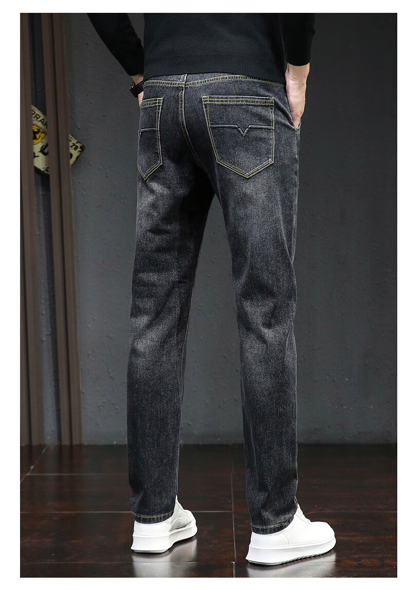 JEANSWEST OUTDOOR Men's Jeans, Spring And Autumn Business Casual Loose Straight-Leg Elastic Versatile Pants for Young And Middle-Aged, Blue-Gray, Size 32 6