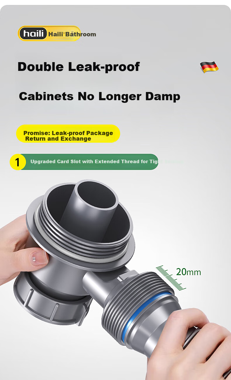 Haili Kitchen Sink Drain Pipe Complete Set, Double Sink 110mm Drainage System, Dishwashing Basin Drainage Pipe Kit Accessories S18 18