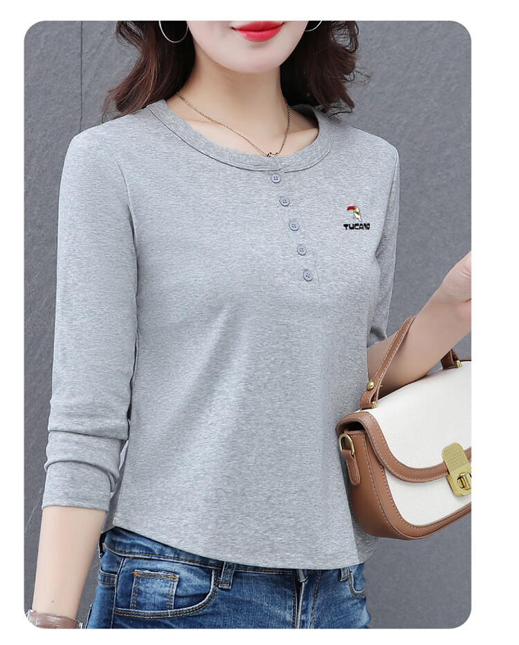 TUCANO Women's Pure Cotton Long Sleeve T-Shirt, Basic Spring and Autumn Crew Neck, Plus Size, Slim Fit Casual Top, White, M 16