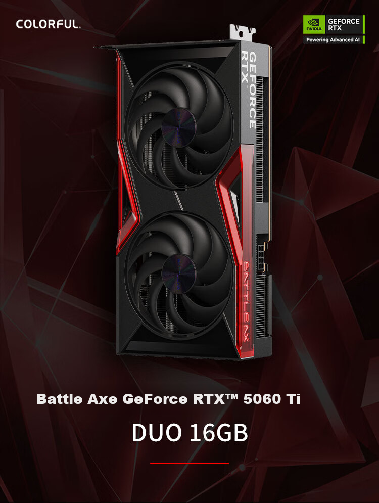 Colorful Battle Axe GeForce RTX 5060 Ti DUO 16GB GDDR7 DLSS 4 Gaming Light Trail Design Graphics Card for PC 1