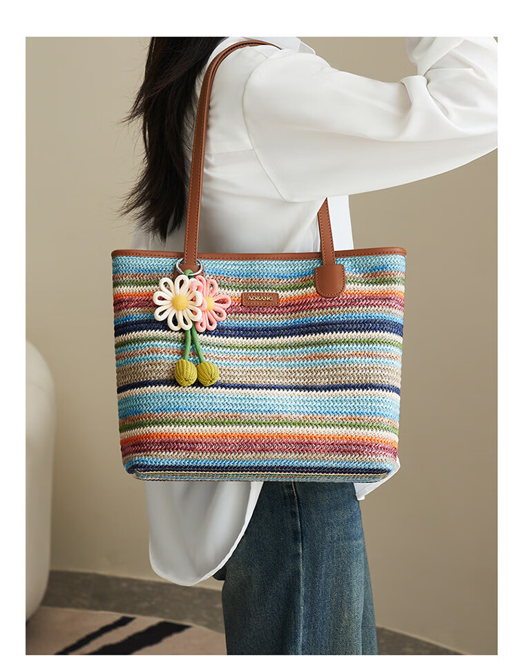 Aokang Women's Handbag, Fashionable Rainbow Color-Block Trendy Tote Bag, Light Luxury Shoulder Bag, Birthday And 520 Gift for Girlfriend Or Wife 3