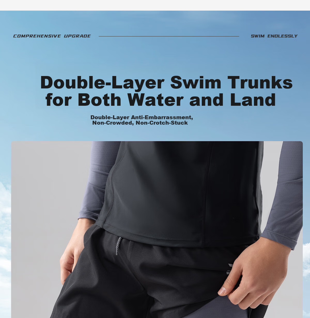 361° Men's Swim Trunks And Swimsuit Set, Fake Two-Piece Design to Prevent Embarrassment, Long-Sleeve Sun Protection, Vacation Hot Spring Swimming Gear 8