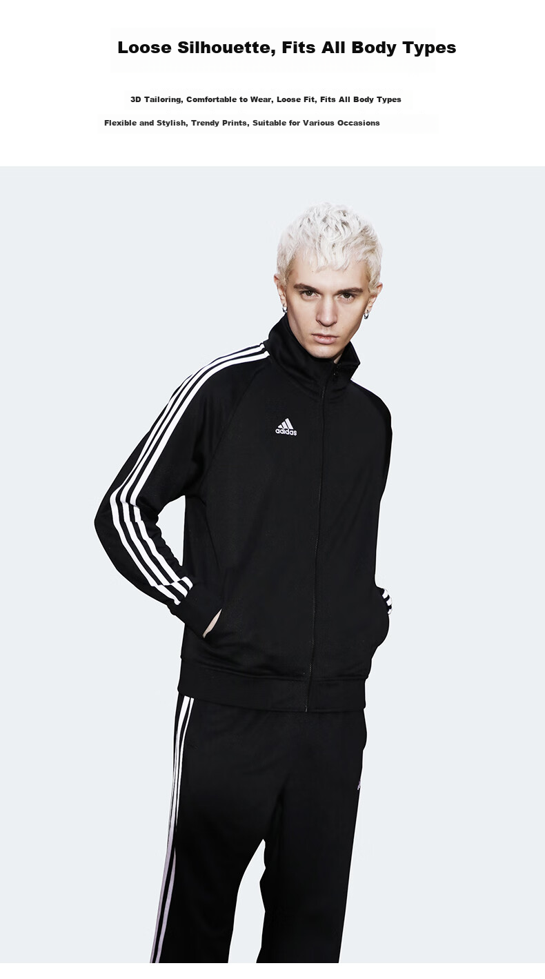 Adidas Men's Spring Running Sportswear Set with Windproof Jacket And Straight-Leg Pants Two-Piece Suit, Black And White, Size L 3