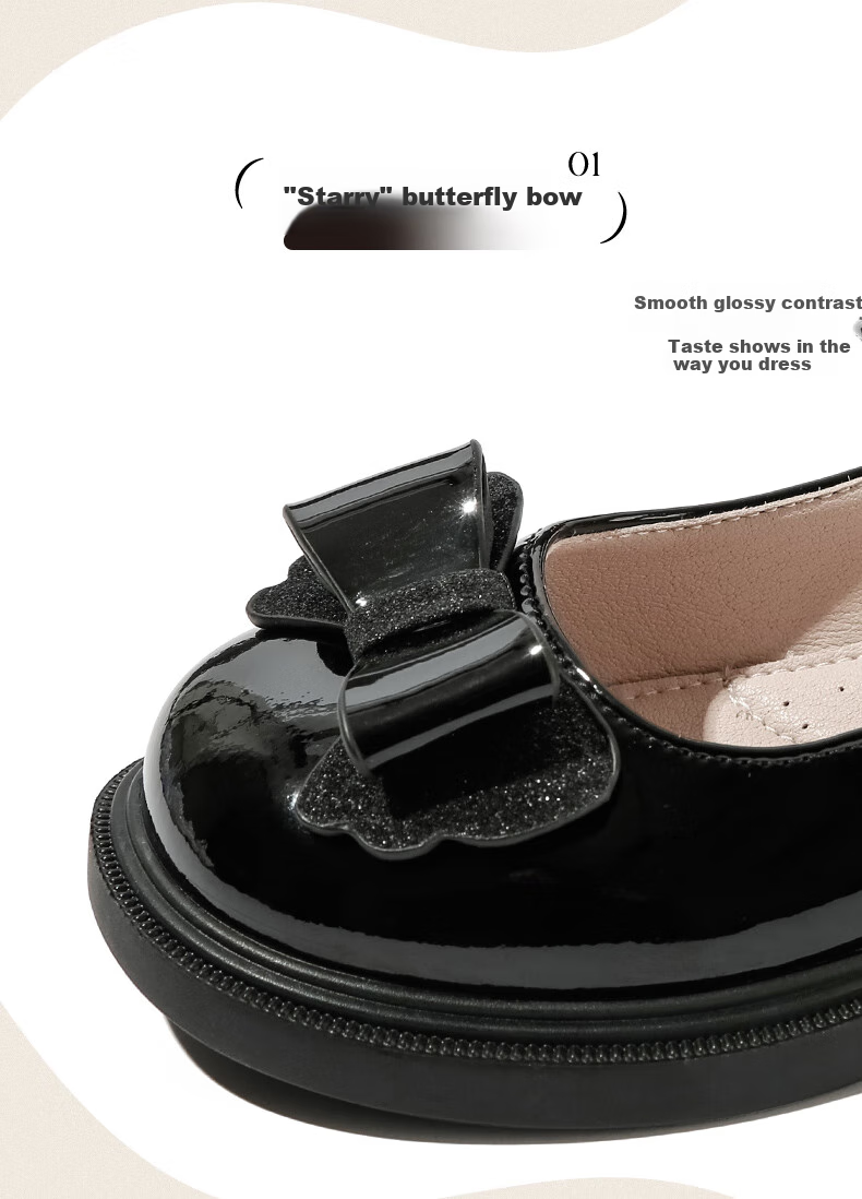 Belle Children's Shoes, Girls' Leather Shoes, Student Shoes for Spring And Autumn, Performance Shoes, Fashionable Casual Flats, Black, Size 33 5