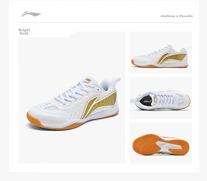 Li-Ning Table Tennis Shoes Eagle Eye 3.0, Non-Slip, Wear-Resistant, Breathable, Professional Training Sports Shoes, Unisex Style, White/gold Color, Size 38 12