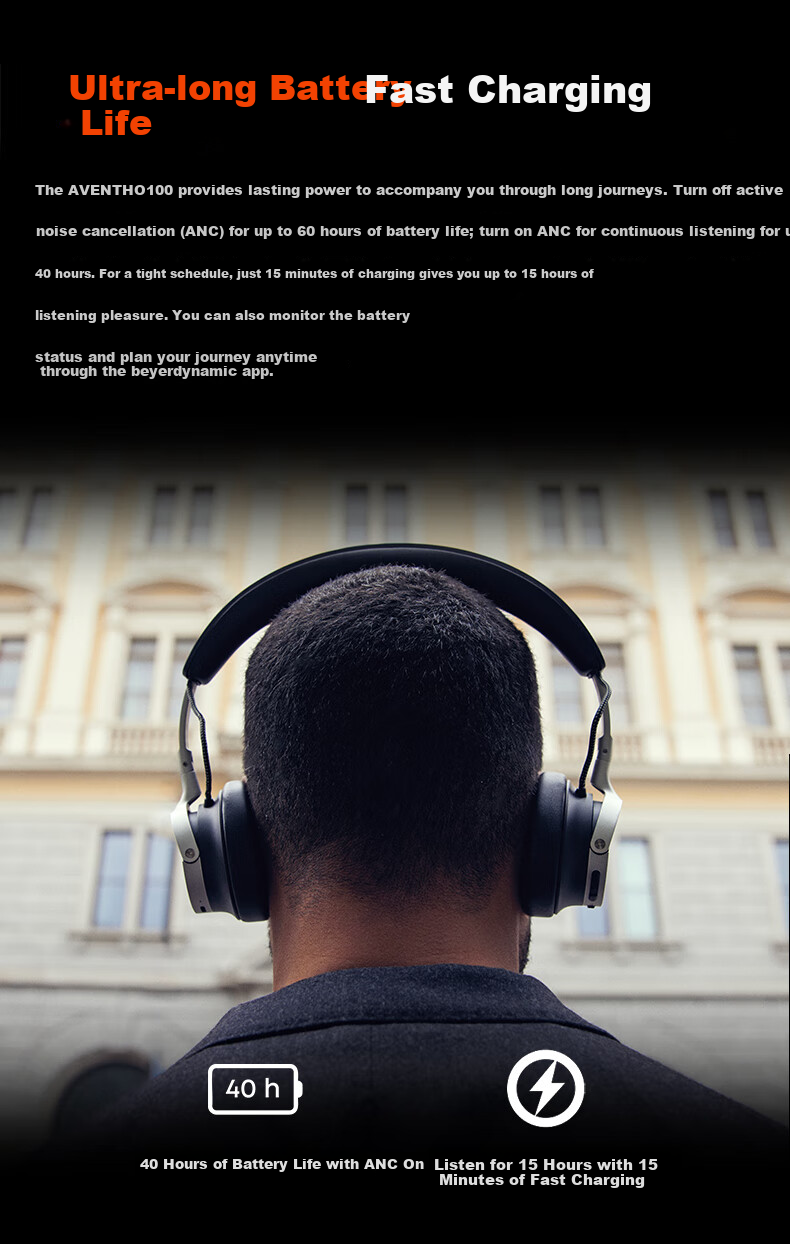 Beyerdynamic AVENTHO 100 Over-Ear Bluetooth ANC Headphones with Active Noise Cancellation, Long Battery Life for Daily Commuting, Compatible with Apple And Huawei, Black 2