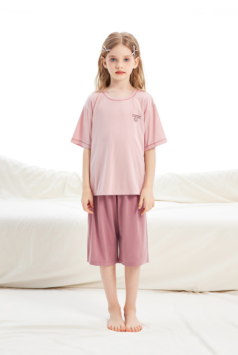 Zhimu Boys And Girls Home Wear Set for Older Children, Short-Sleeve Shorts, Cloud Purple, Size 110 15