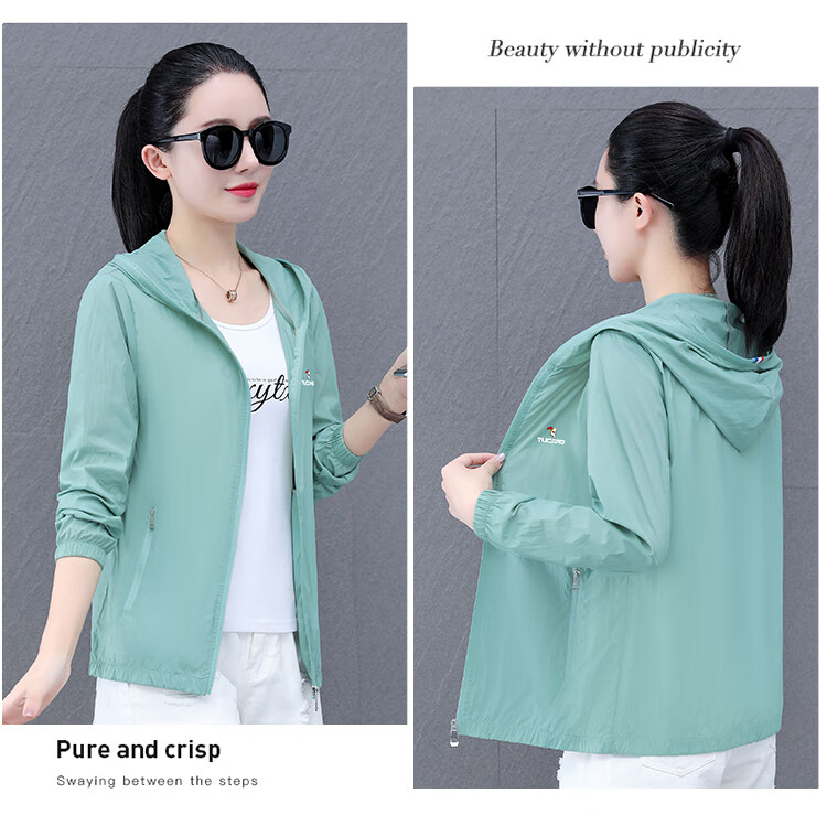 Woodpecker Women's Ice Silk Sun Protection Jacket Summer Hooded Breathable UV Protection Outdoor Sunscreen Coat Blue L 25