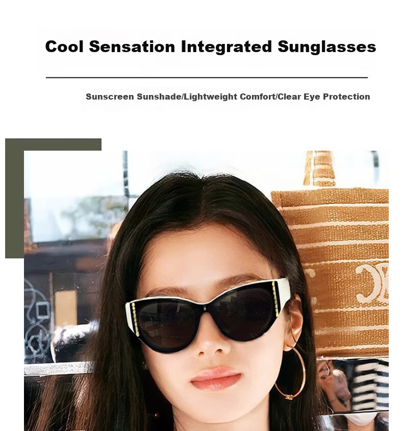 Cuntiandaofu Cat Eye Sunglasses, Vintage Square Face Large Frame Integrated High-End Look, Beige Frame with Dark Gray Lenses 1