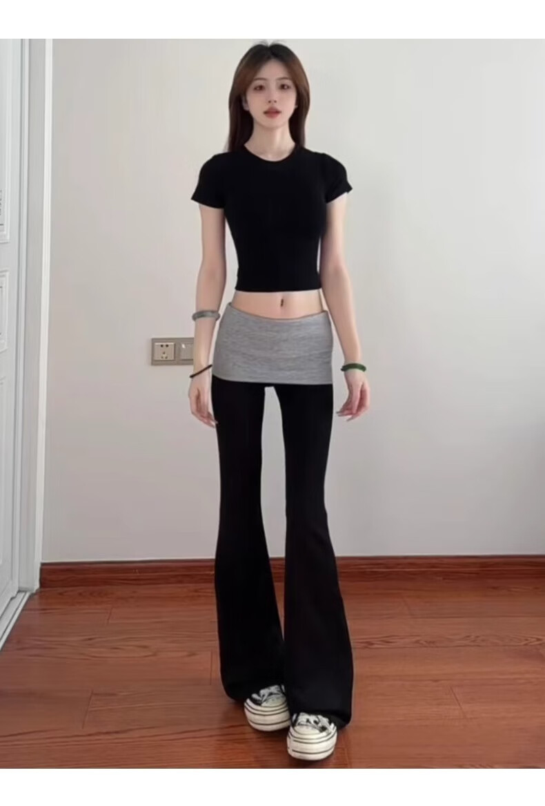 LangSha Spliced Fake Two-Piece Flared Pants Women Autumn 2025 New High-Waist Casual Slimming Sports Yoga Pants 12