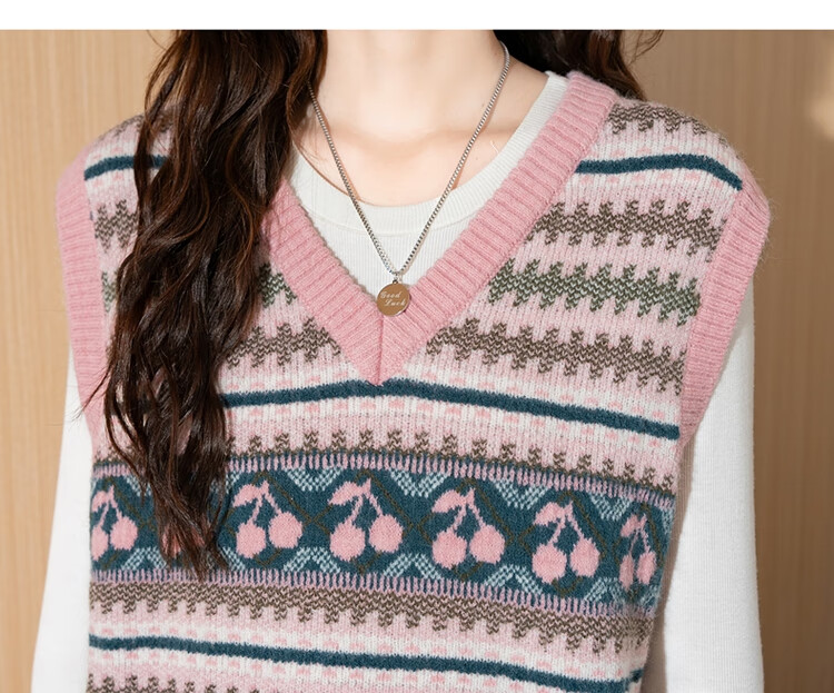 TonLion 2024 Women's V-Neck Jacquard Knit Vest Sweater 10