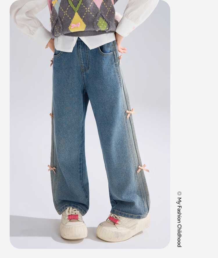 ASK JUNIOR Children's Clothing, Girls' Autumn Pants, Loose Wide-Leg Jeans for Older Kids, Casual Trousers, Blue, Size 160 2
