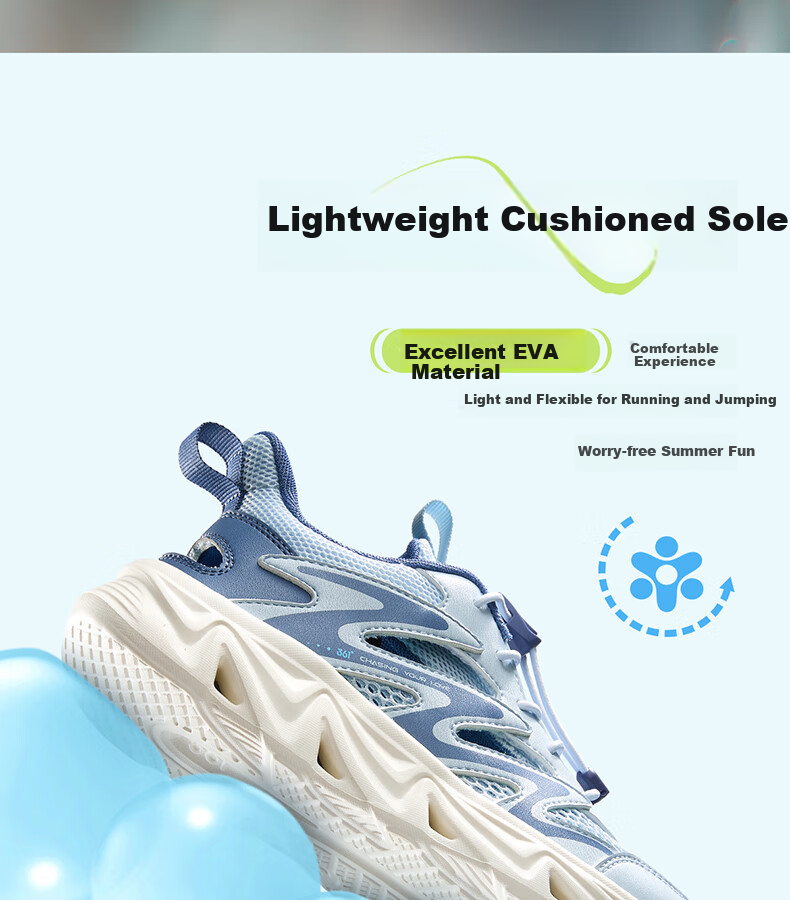 361° Children's Shoes, Kids' Sports Shoes, Summer Boys' Lightweight Shock-Absorbing Outdoor Breathable River Tracing Shoes, Blue, Size 38 5