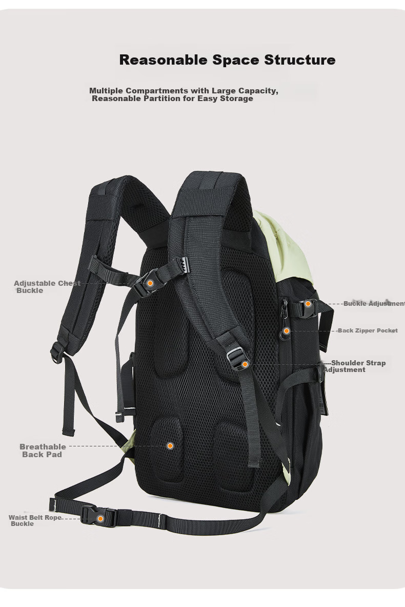 BOSTANTEN Men's Lightweight Hiking Backpack, Student Sports Schoolbag, Large Capacity Wear-Resistant Backpack, Outdoor Cycling Rucksack 4