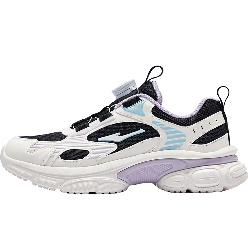 ERKE Kids Boys and Girls Running Shoes Children's Dial Buckle Shock Absorption Sports Shoes Black/Crystal White Size 34