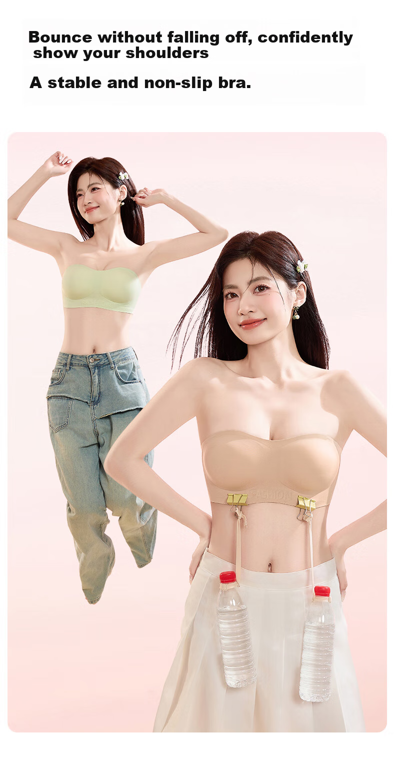 MiiOW Strapless Bra for Women, Non-Slip Push-Up, Invisible Seamless Backless Bra, Anti-Sagging Camisole Brassiere 5