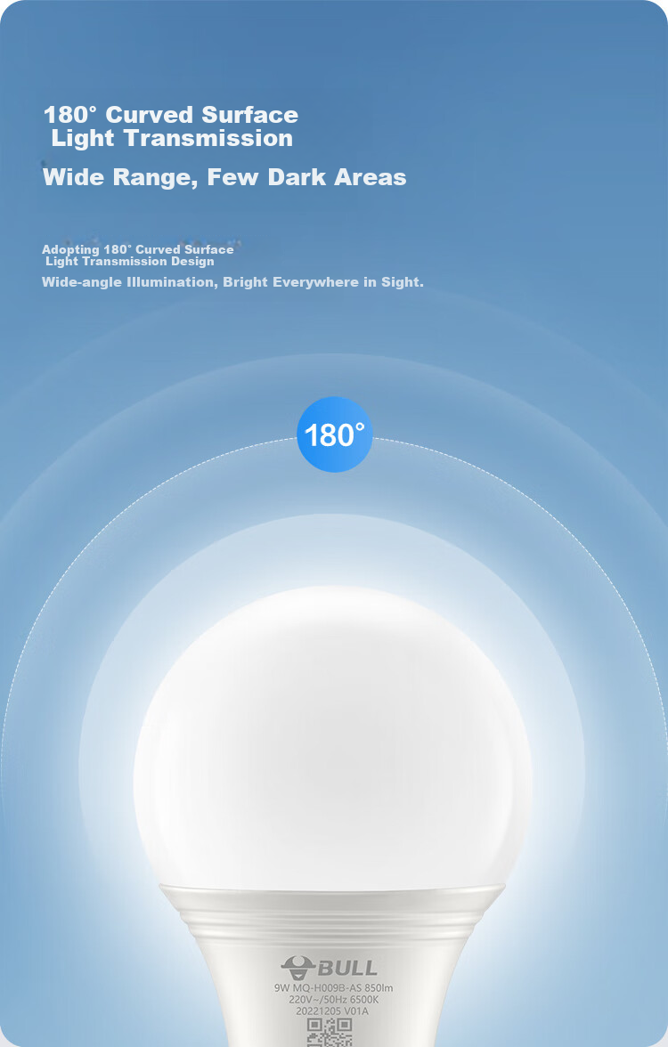 BULL LED Sensor Bulb, E27 Screw Base, High Brightness And Translucency, 9W White Light (Daylight Color), 6500K 7