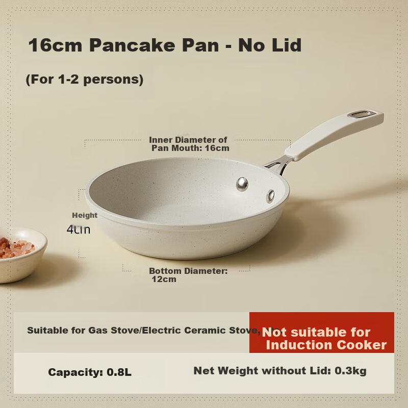 CaROTE Non-Stick Frying Pan, Flat Bottom Pan for Home Use, Small Cooking Pan for Baby Food, Mini Pancake Griddle, Breakfast Egg Pan, 16cm