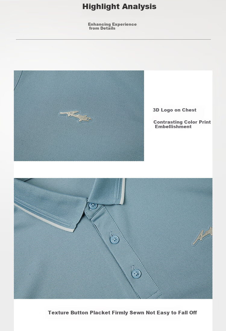 HLA Short-Sleeve Polo Shirt for Men, Light Business Fashion Cool-Feeling Printed Short-Sleeve for Summer 3