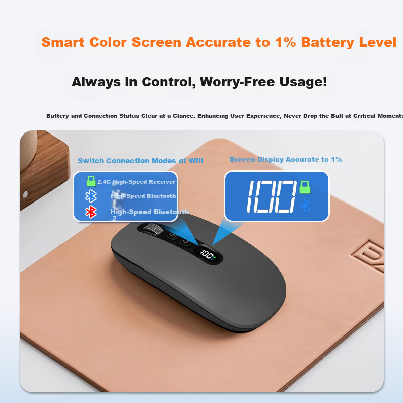 VENFISH AI Smart Voice Mouse, беспроводная Bluetooth-мышь с цифровым дисплеем, перезаряжаемая, серая